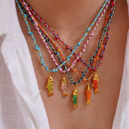 18k Stainless Steel Corded Charm Necklace | Orange