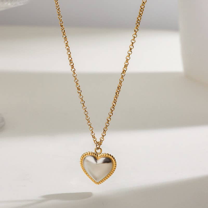 18k Stainless Steel Non-Tarnish  Heart Necklace | Two Tone