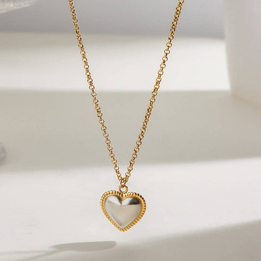 18k Stainless Steel Non-Tarnish  Heart Necklace | Two Tone