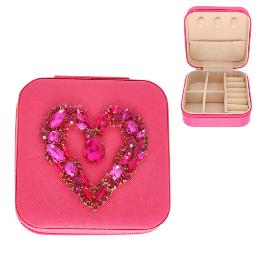 Heart Jeweled Jewelry Box : Fuchsia Fuchsia