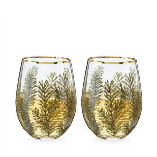 Gold-Rimmed Woodland Stemless Wine Glass