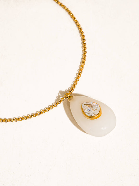 Attica 18K Gold Non-Tarnish Stone CZ Necklace: White