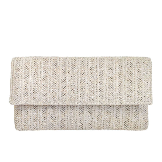 Natural Straw Flat Clutch: IVORY