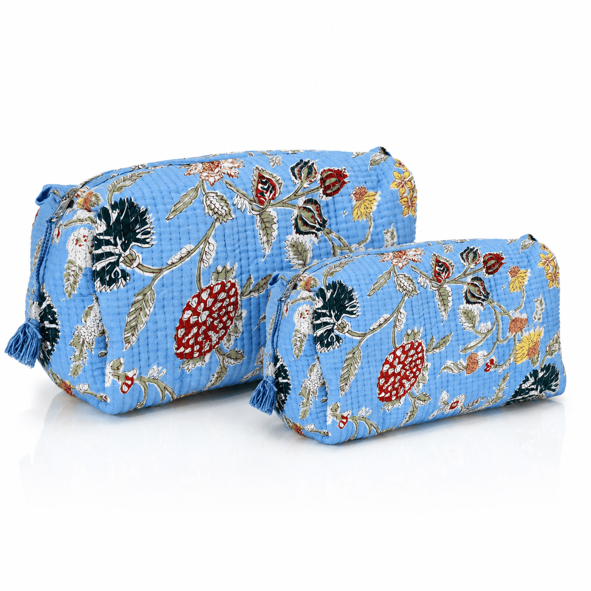Cotton Block Print Pouch Blue