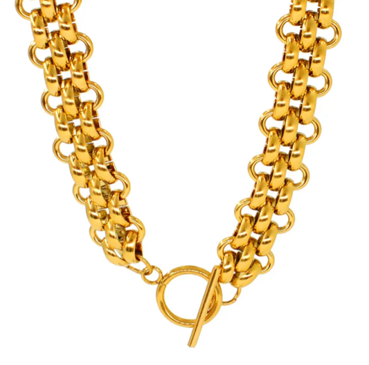 Estate Panther Chain Link Stainless Steel Necklace 14K Gold NON TARNISH 