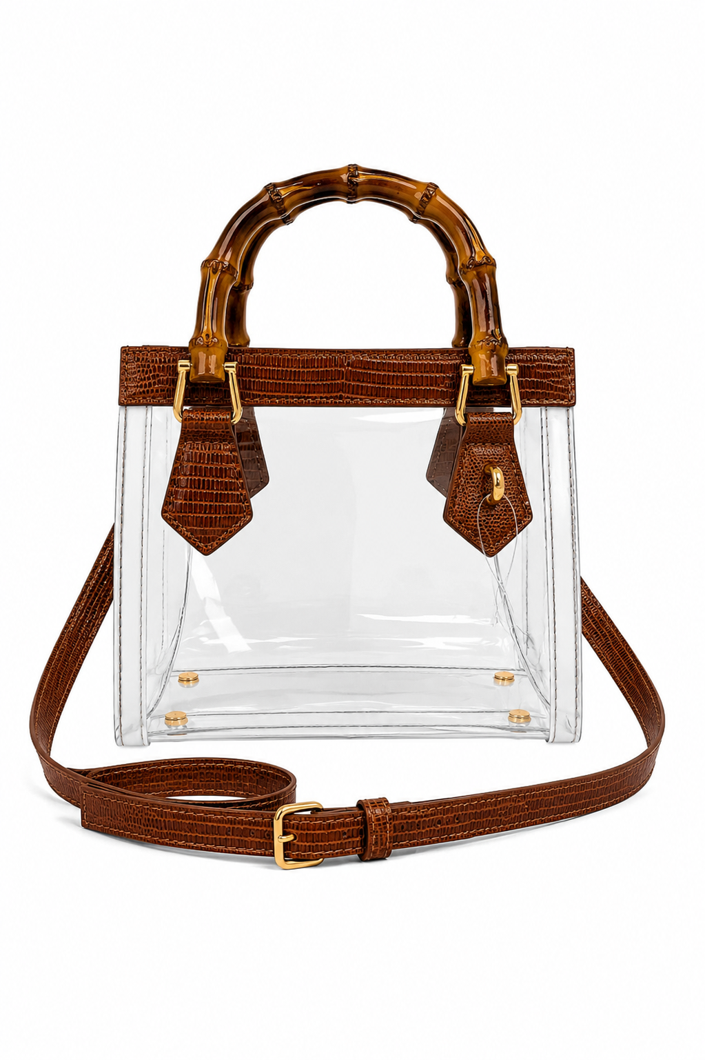 Jules Bamboo Handle Clear Bag: Brown