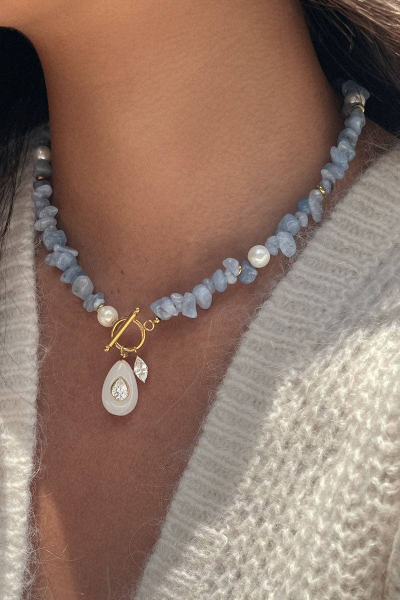 Chip Stone Toggle Charm Necklace: BLUE / One Size