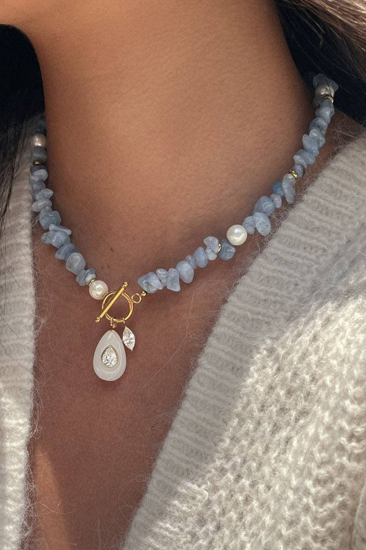 Chip Stone Toggle Charm Necklace: BLUE / One Size