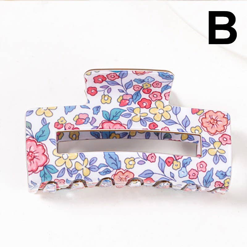 Jumbo Floral Rectangle Hair Claw Clips | B