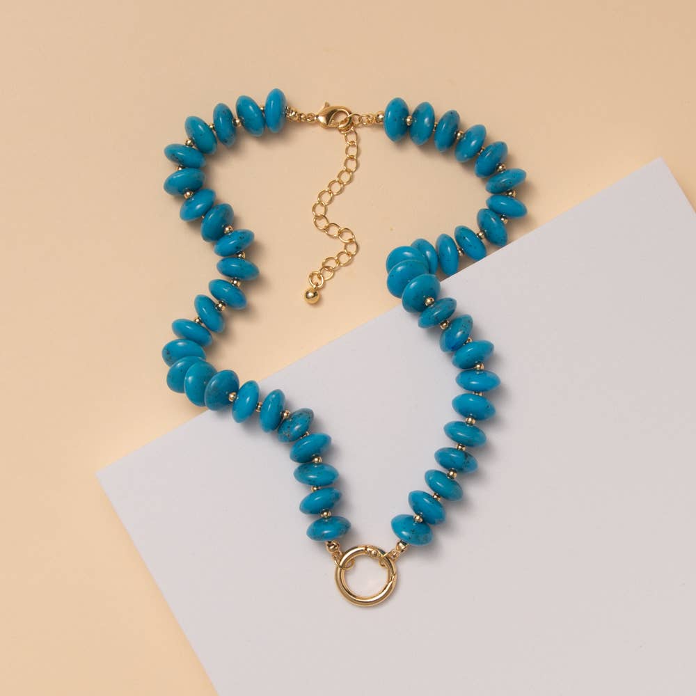 Marble Disc Stone Beaded Necklace: Turquoise