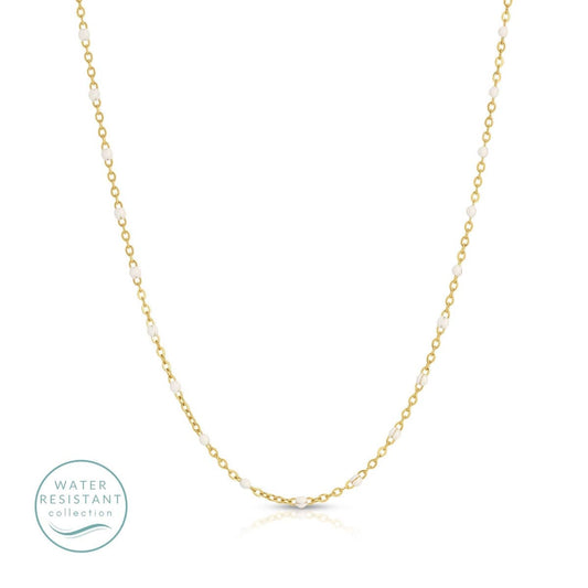 Sweetly Colored Delicate Chain Necklace, Water Resistant: White