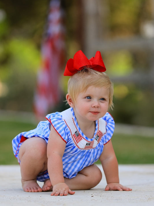 4th of July Flag Embroidery Smocking Girls Romper