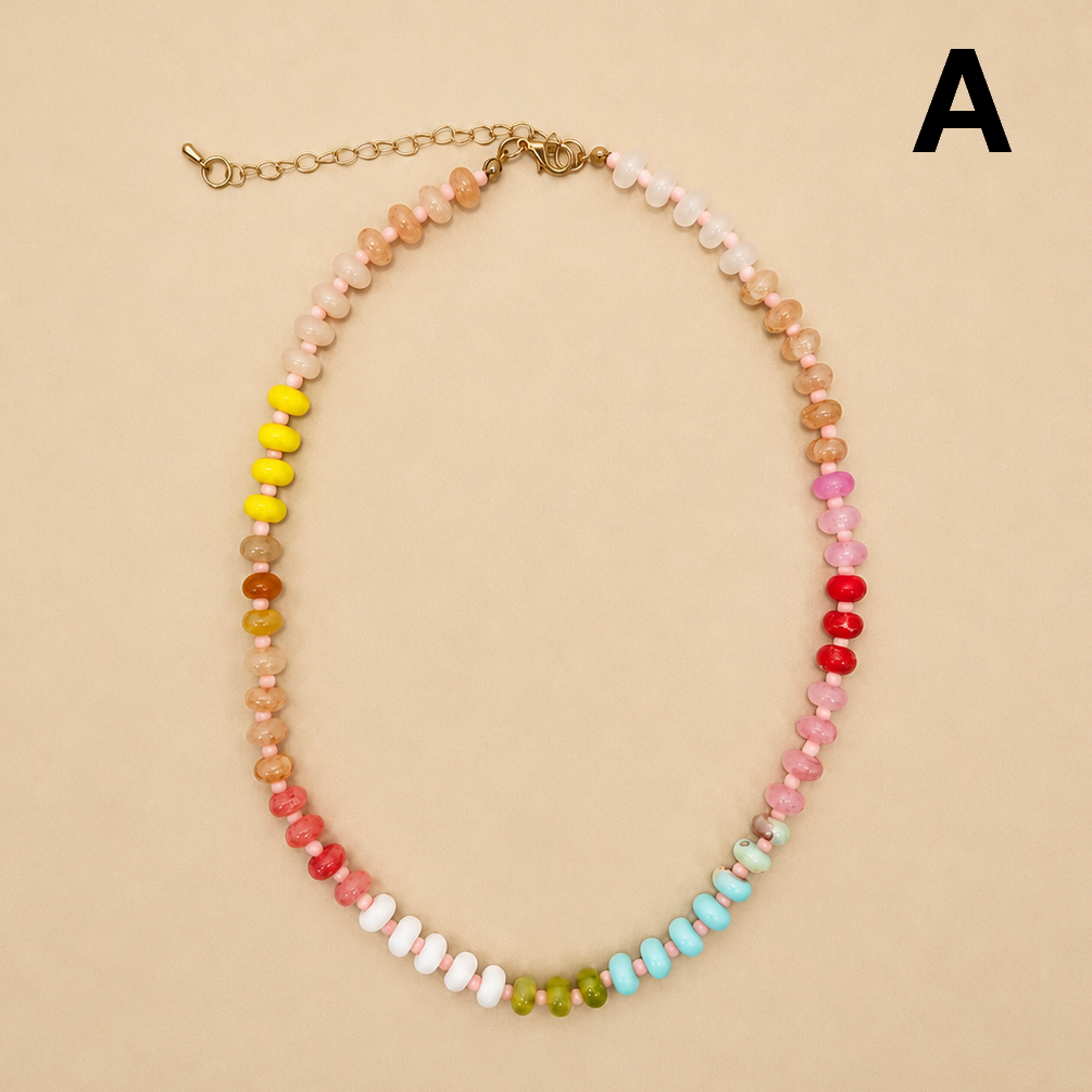 Natural Stone Semi-precious Glass Mixed Necklace | A