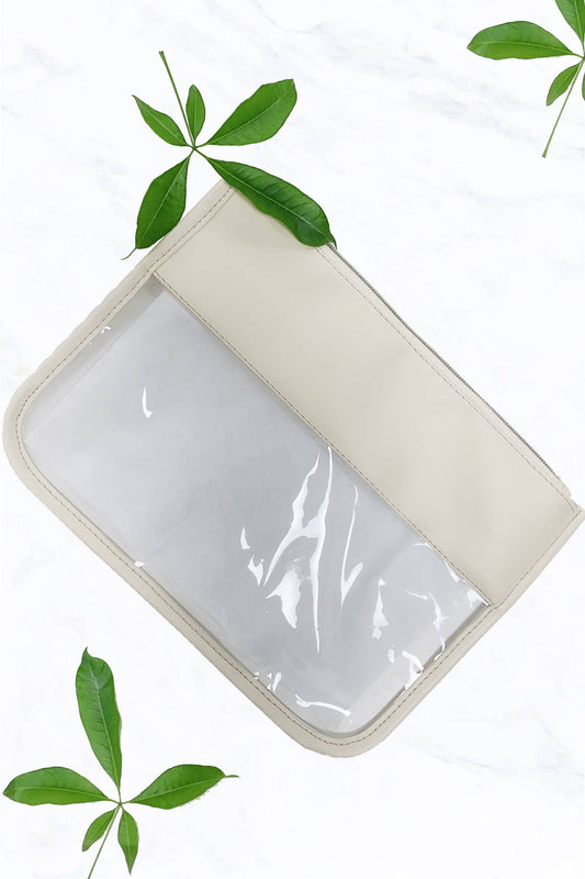 Clear Cosmetics & Toiletry Pu Handbag: Ivory