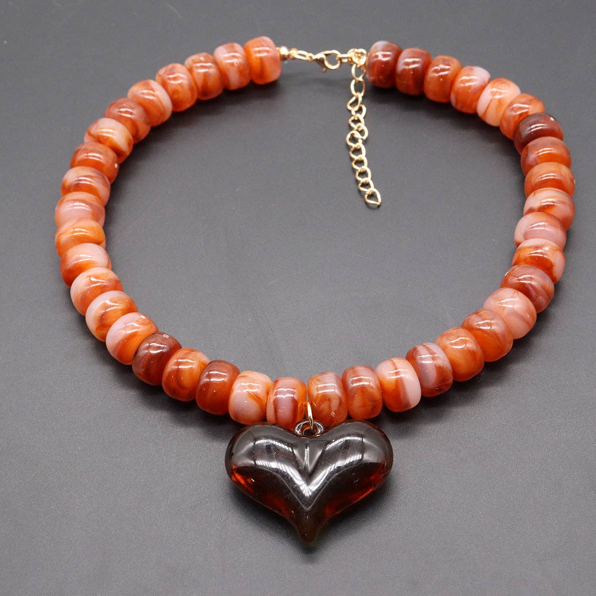 Heart-Pendant Beaded Necklace: 2 / One Size