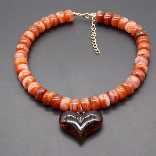 Heart-Pendant Beaded Necklace: 2 / One Size