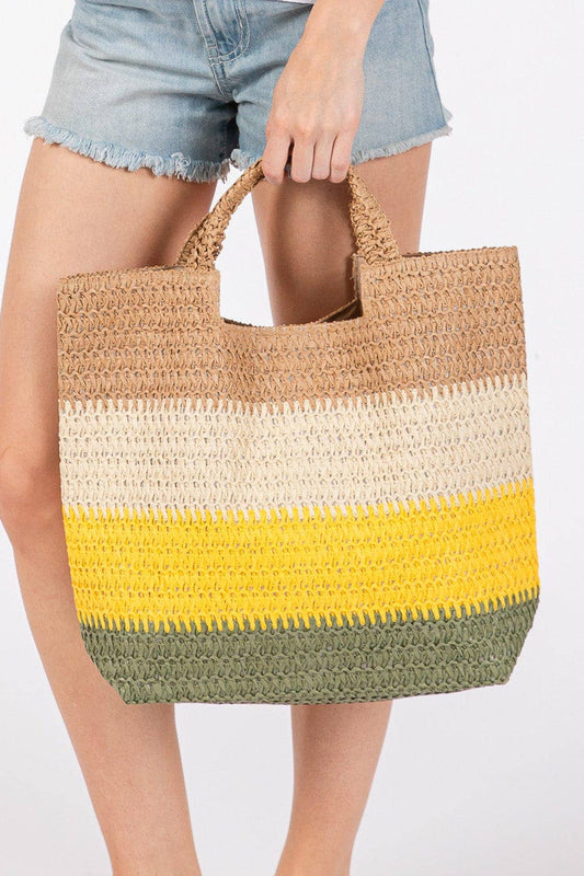 Multi Color Stripe Tote Bag: Mustard