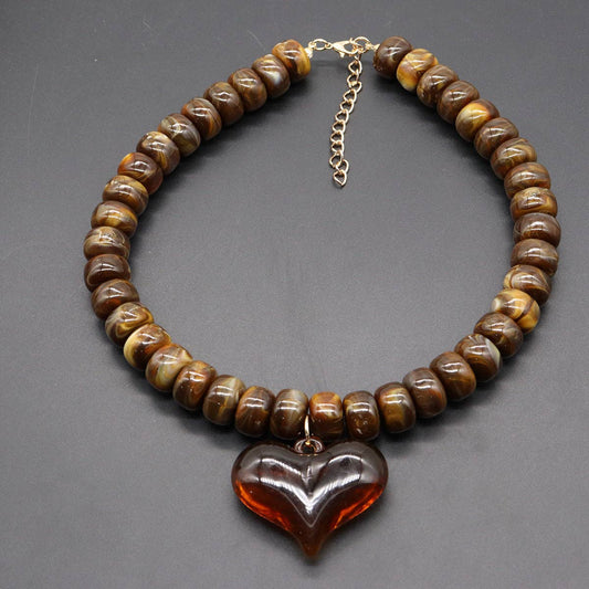 Heart-Pendant Beaded Necklace: 1 / One Size