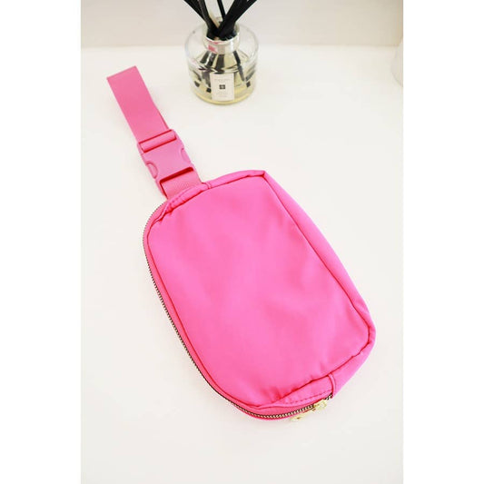 Solid Color Crossbody Fanny Pack Belt Bag: HOT PINK