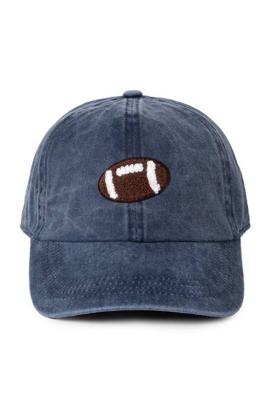 GAME DAY Chenille Football Patch Washed Baseball Cap: Navy