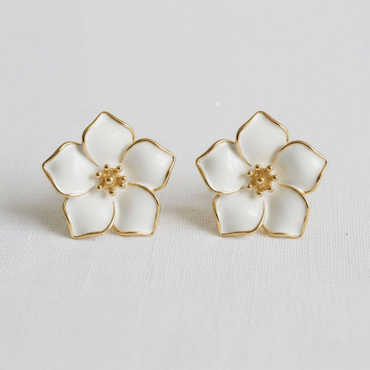 Vintage Inspired Enamel Camellia Stud Earrings