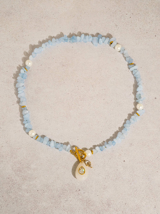Cercey 18K Gold Non-Tarnish Stone Charm Necklace: Blue