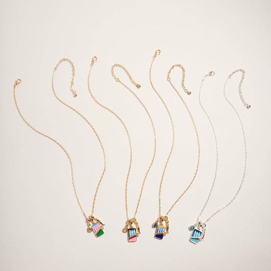 18 Inch Sardine Can Fish Stone Charms Necklace: Gold/Blue / ONE
