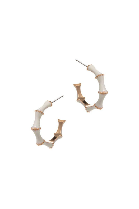 Bamboo Shaped Color Enamel Metal Hoop Earrings: IV / ONE