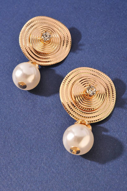 PEARL DISC DROP EARRINGS: Gold Cream
