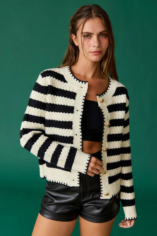 Mia Striped Cardigan: Black/White