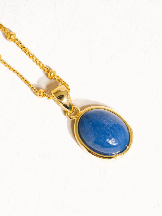 Caillou 18K Gold Assorted Natural Stone Necklace: Blue Chalcedony