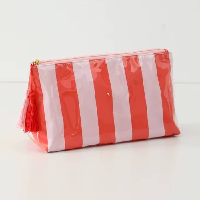 Travel Stripe Cosmetic Makeup Pouch Bag | Pink Red