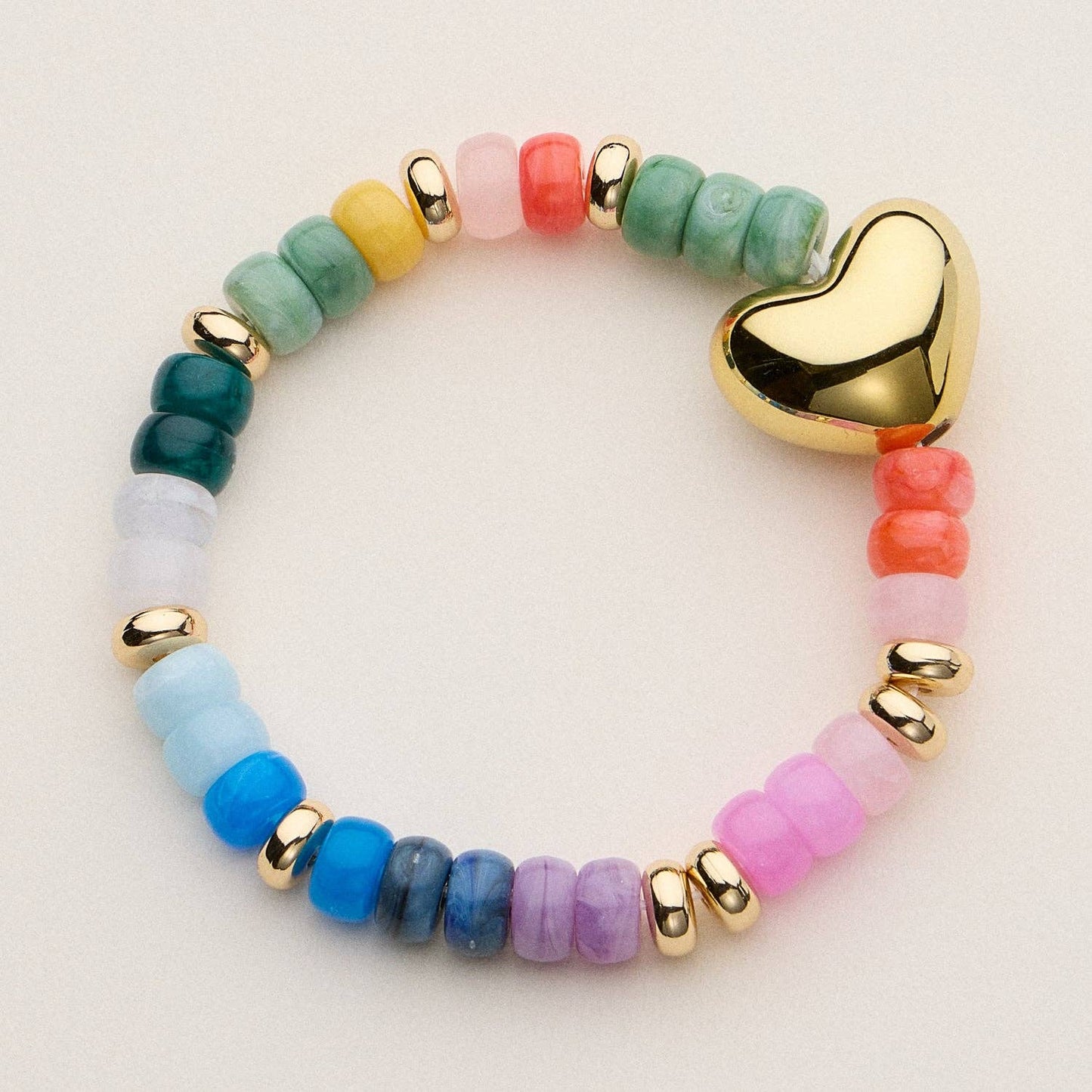 Glass Bead Bracelet with Gold Heart Accent: MT