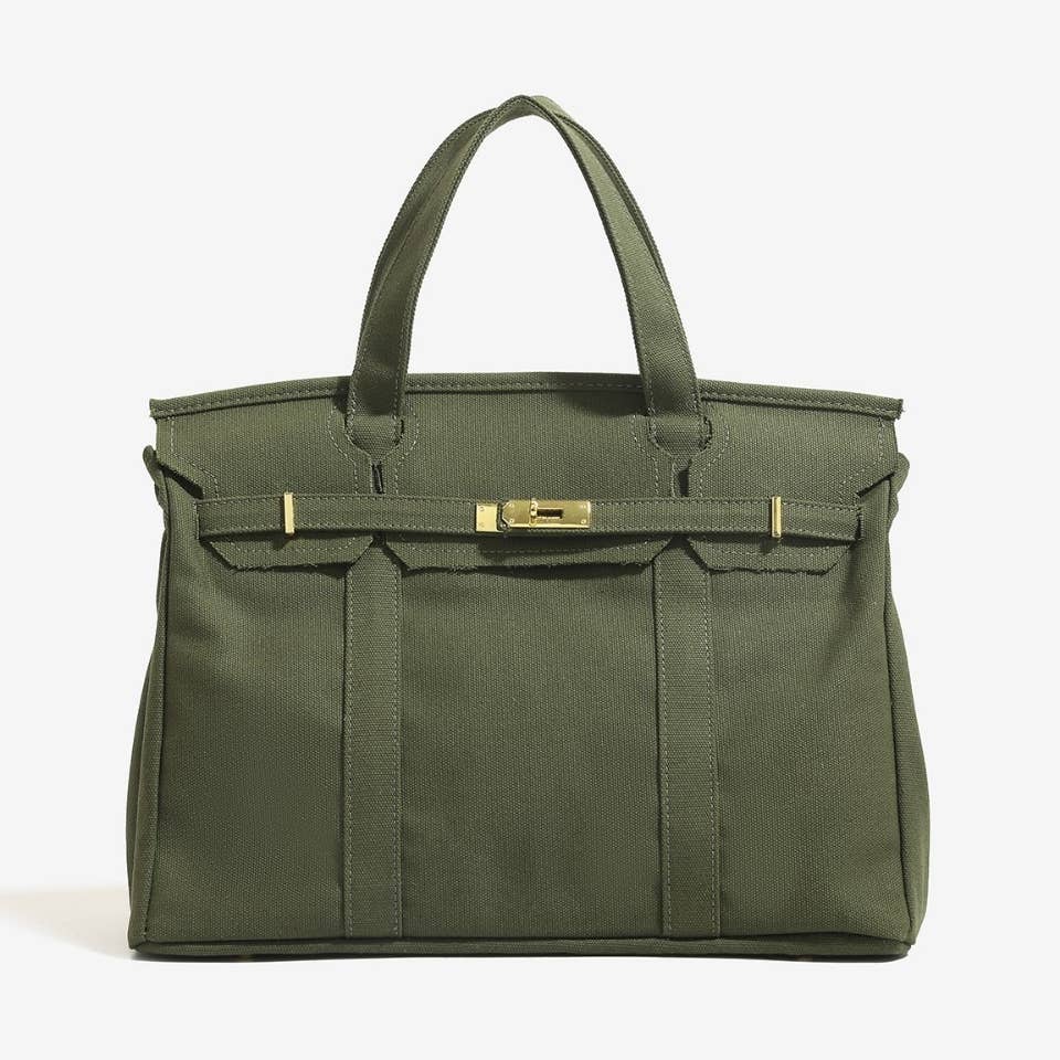 Handmade Premium Cotton Canvas Boat Bag Solid: Olive Green