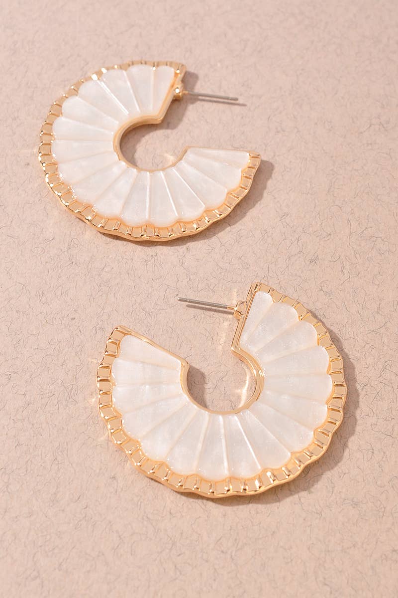 Scalloped Resin Hoop Earrings: White