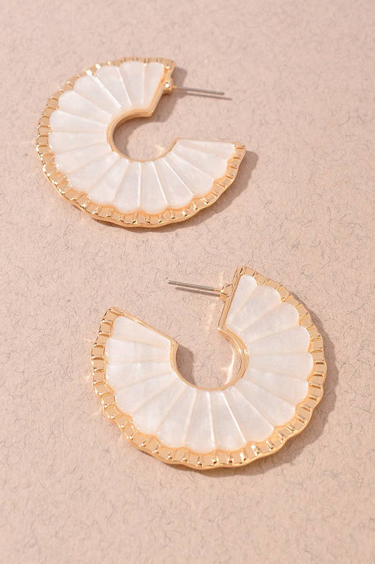 Scalloped Resin Hoop Earrings: White