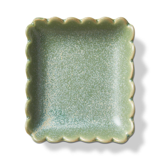 Scallop Square Trinket Dish Light Green Stoneware Everyday