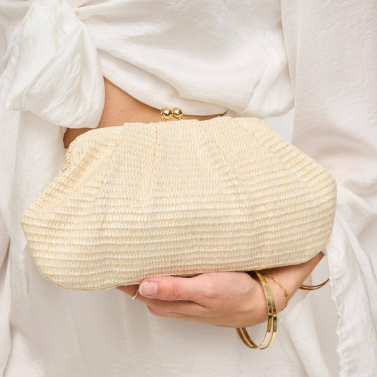 Triana Straw Frame Clutch: Ivory