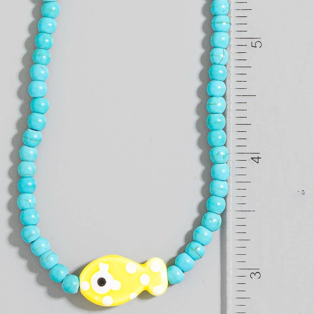 Ceramic Fish Pendant Ball Beaded Necklace Yellow