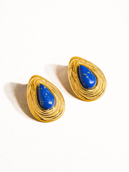 Thura 18K Gold Non-Tarnish Lapis Lazuli Droplet Earring: Blue