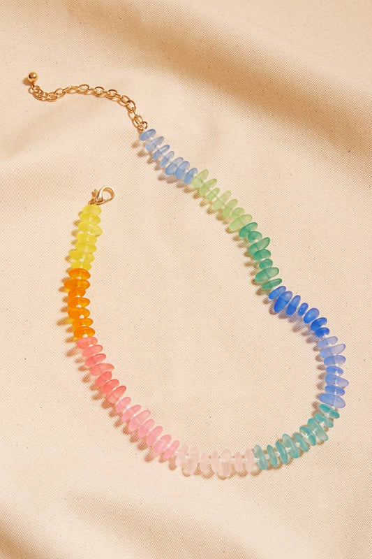 Organic Shaped Faux Seaglass Beaded Short Necklace: MUL / ONE