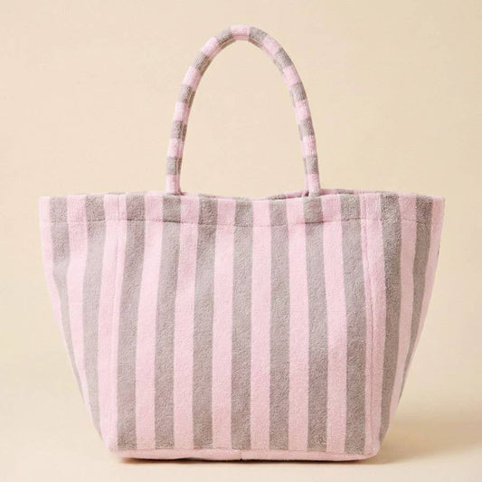 Striped Terry Tote Bag: Gray,Pink