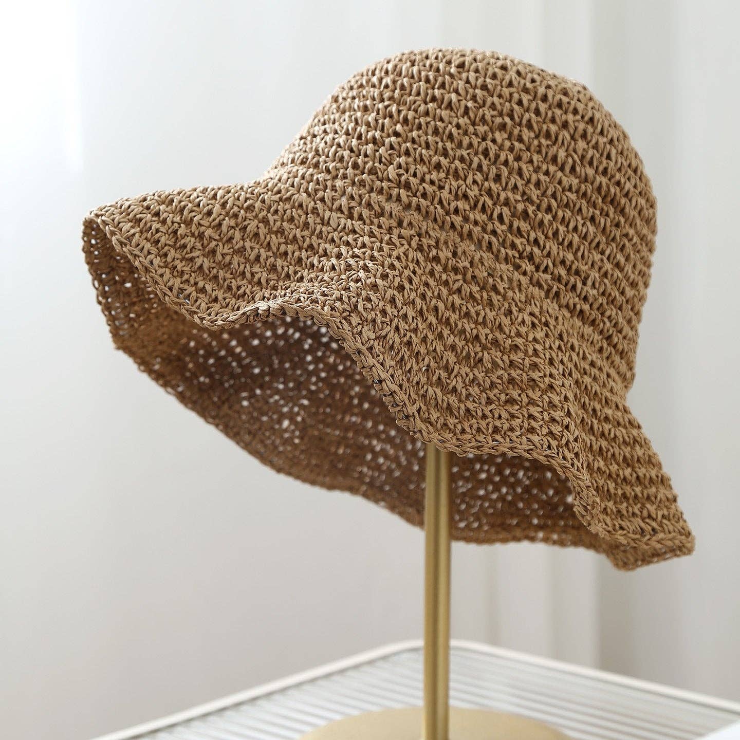 Trendy Wide Brim Woven Straw Sun Hat: Khaki-8