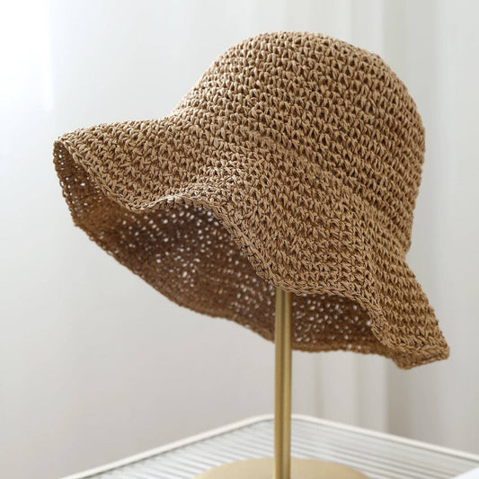 Trendy Wide Brim Woven Straw Sun Hat: Khaki-8