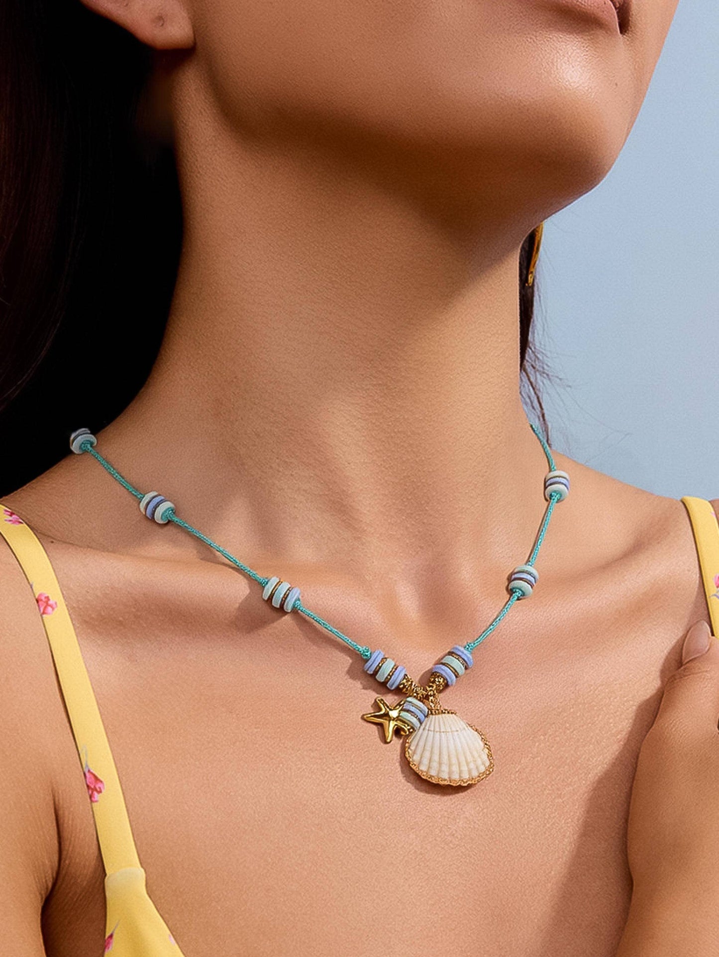 Baie 18K Gold Non-Tarnish Summer Rope Charm Necklace: Blue