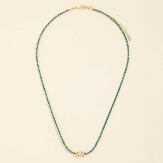 Cord Necklace With Pave Cz Rondelle Beads: GDGRN