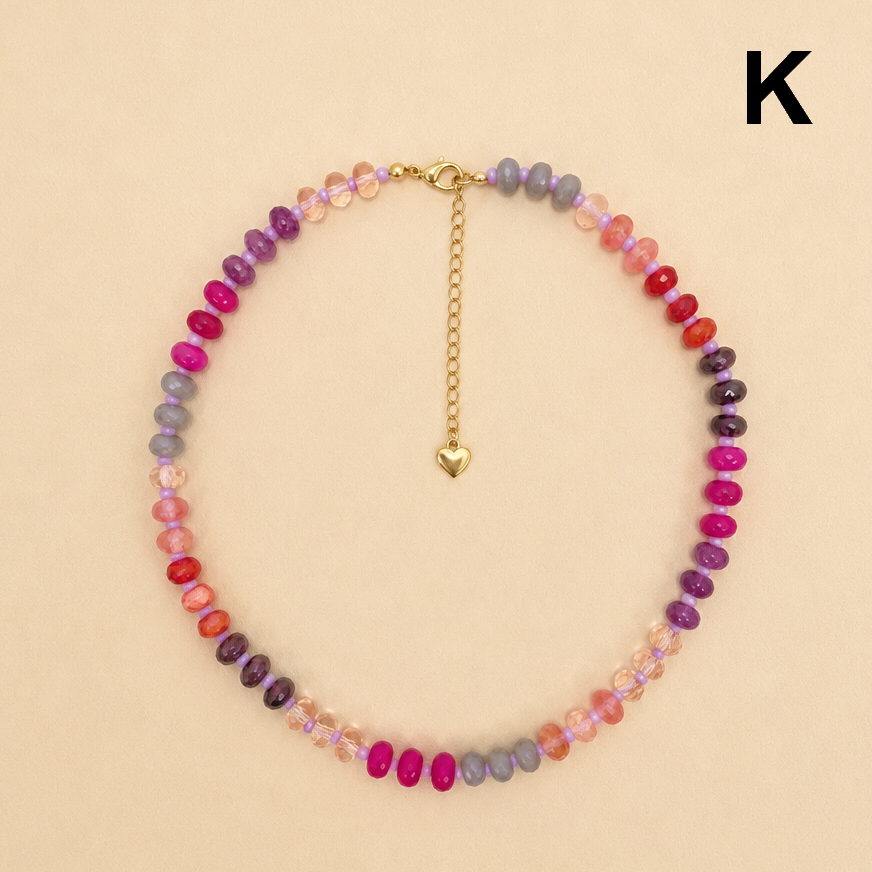 Natural Stone Semi-precious Glass Mixed Necklace | K