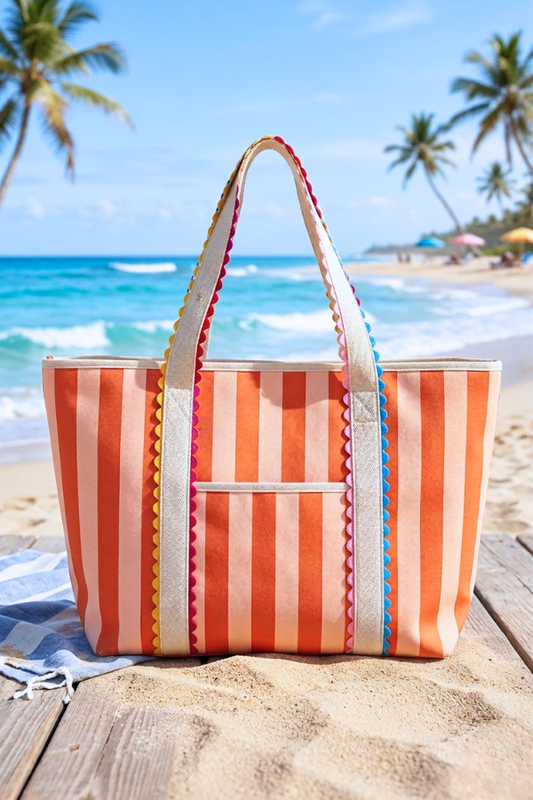 Georgia Orange Striped Canvas Tote Bag