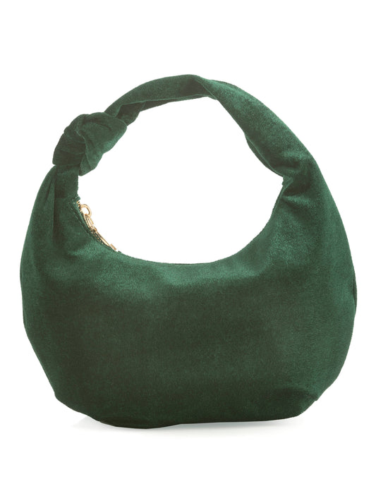 Chrissy Knotted Velvet Top Handle Bag: Green