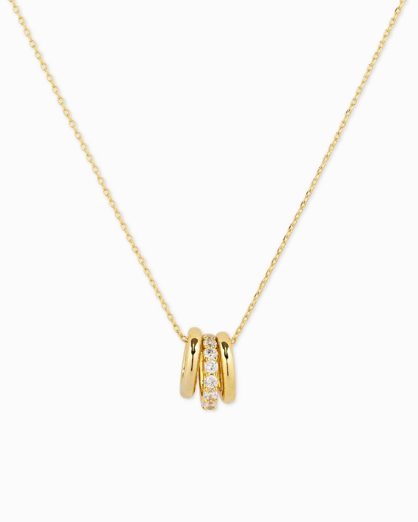 CZ Rondelle Charm Pendant Necklace: Yellow Gold